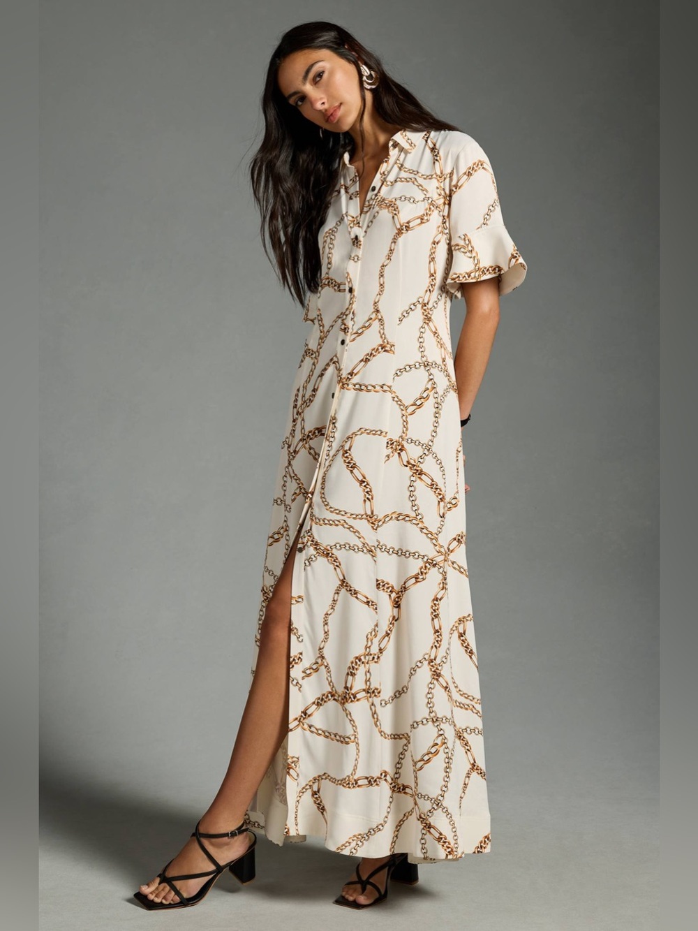 Maeve By Anthropologie Petite XXS Printed Short-Sleeve Shirt Dress